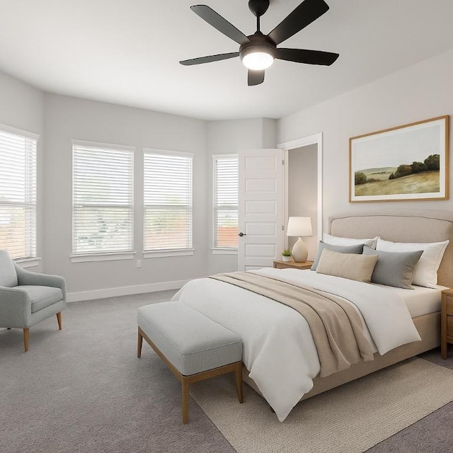 303 Kings Pine Dr, Dripping Springs, TX 78620 - carpeted bedroom featuring multiple windows, baseboards, and a ceiling fan