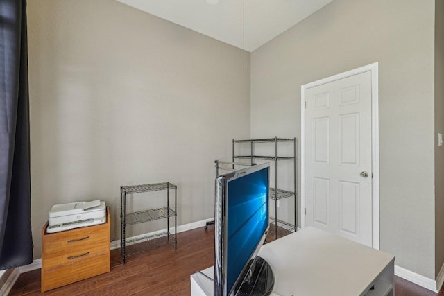 602 Leisurewoods Dr, Buda, TX 78610 - office with baseboards and dark wood-style floors