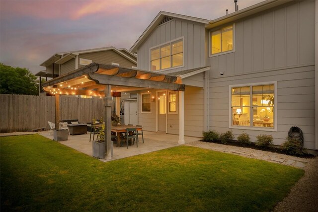5607 Roosevelt Ave, Austin, TX 78756 - back of house featuring a pergola, board and batten siding, a patio area, and outdoor lounge area