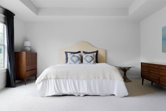5607 Roosevelt Ave, Austin, TX 78756 - bedroom featuring carpet floors, multiple windows, and a tray ceiling