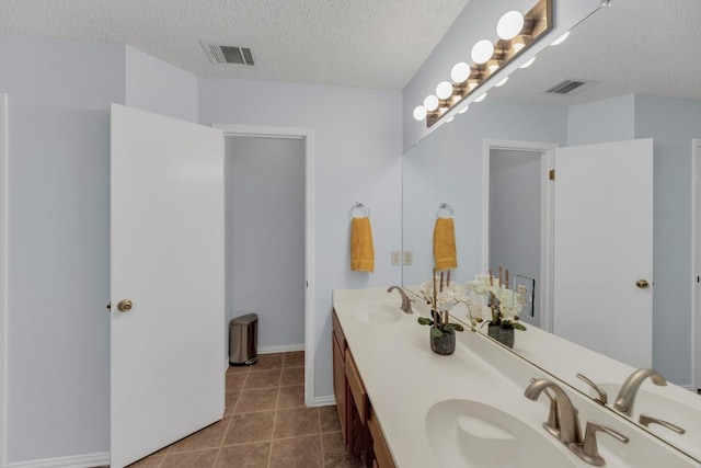 16914 Dorman Dr, Round Rock, TX 78681 - full bath with a textured ceiling, double vanity, and tile patterned flooring