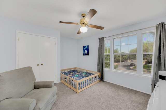 16914 Dorman Dr, Round Rock, TX 78681 - carpeted bedroom featuring a closet and ceiling fan