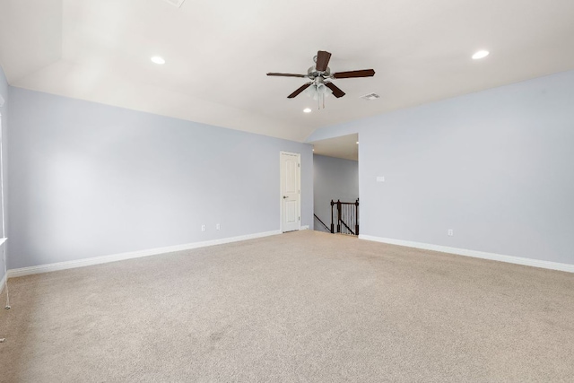 8317 Turning Trl, Austin, TX 78737 - carpeted spare room featuring a ceiling fan, recessed lighting, baseboards, and lofted ceiling