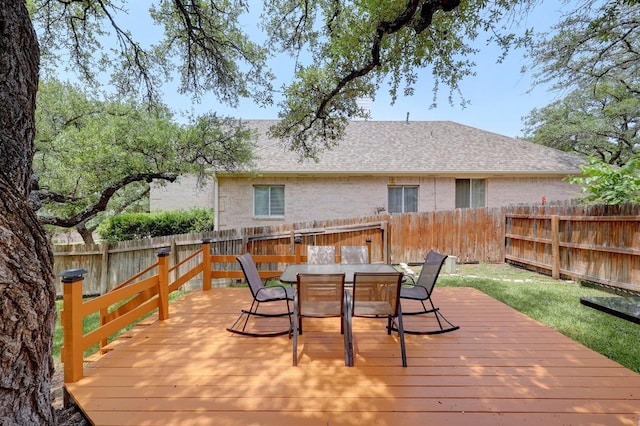 3831 Epperson Trl, Austin, TX 78732 - wooden deck featuring a fenced backyard and outdoor dining area