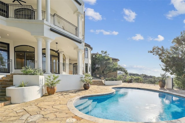 16010 Canard Cir, Austin, TX 78734 - outdoor pool featuring a patio and a ceiling fan