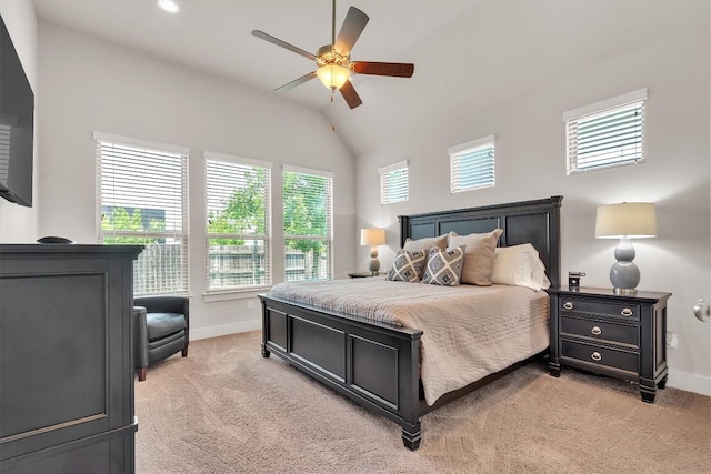 321 Millard St, Georgetown, TX 78628 - bedroom with lofted ceiling, light colored carpet, and ceiling fan