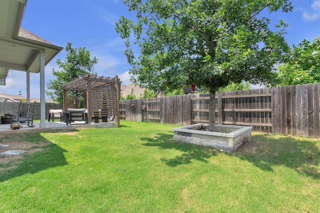 321 Millard St, Georgetown, TX 78628 - fenced backyard featuring a patio and a pergola