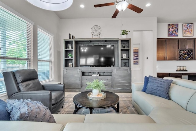 321 Millard St, Georgetown, TX 78628 - living room featuring a ceiling fan and recessed lighting