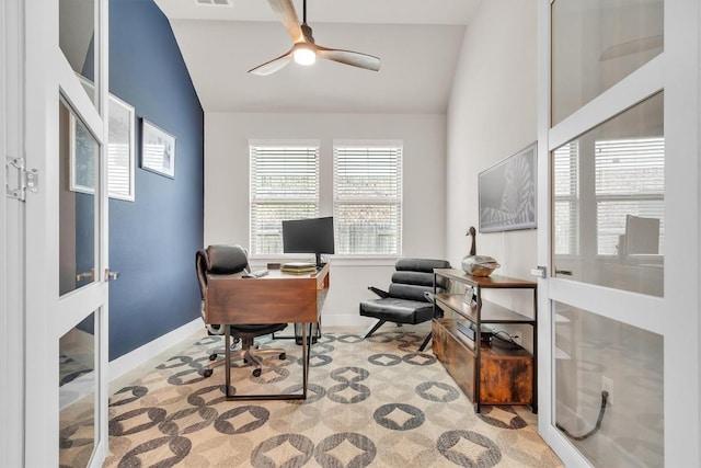321 Millard St, Georgetown, TX 78628 - office area featuring lofted ceiling and a ceiling fan