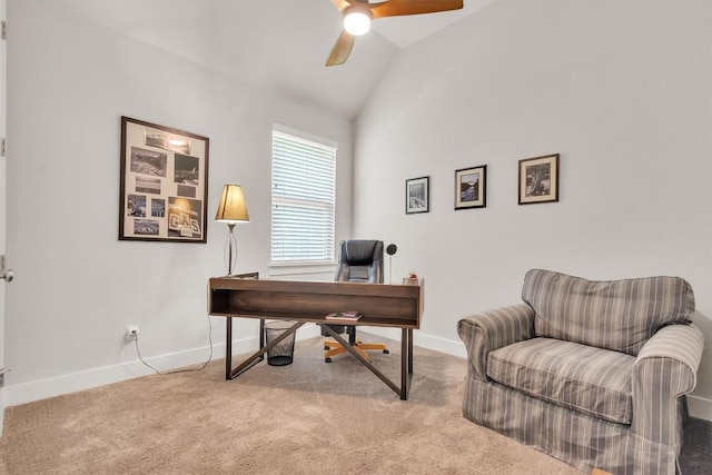 321 Millard St, Georgetown, TX 78628 - home office featuring lofted ceiling, a ceiling fan, and carpet floors
