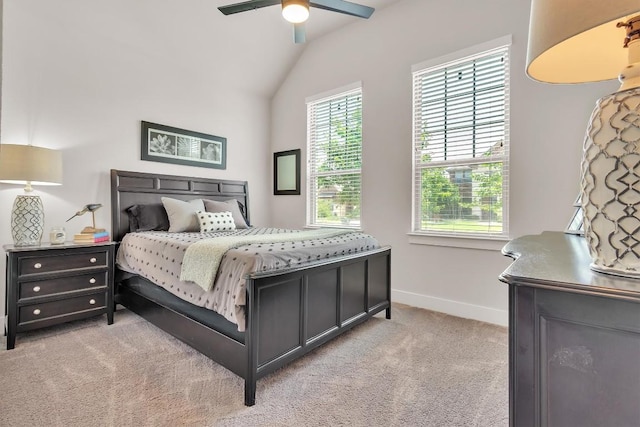 321 Millard St, Georgetown, TX 78628 - bedroom with light colored carpet, vaulted ceiling, and a ceiling fan