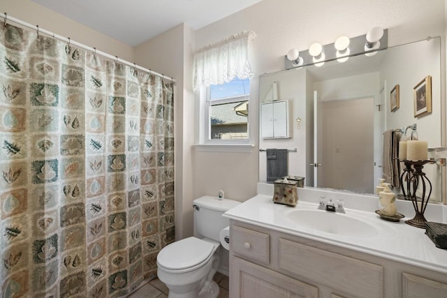 106 Whitewing Way, Georgetown, TX 78633 - full bathroom with toilet, tile patterned flooring, vanity, and a shower with shower curtain