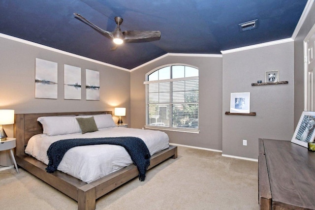 10312 Laredo Dr Unit 165, Austin, TX 78748 - carpeted bedroom featuring ornamental molding, lofted ceiling, and ceiling fan