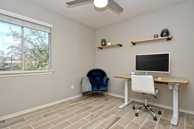 10312 Laredo Dr Unit 165, Austin, TX 78748 - office area with ceiling fan, baseboards, and wood finished floors