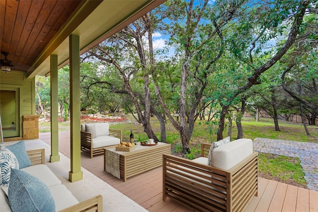 20603 Ridgeview Rd, Lago Vista, TX 78645 - deck with an outdoor hangout area and view of scattered trees