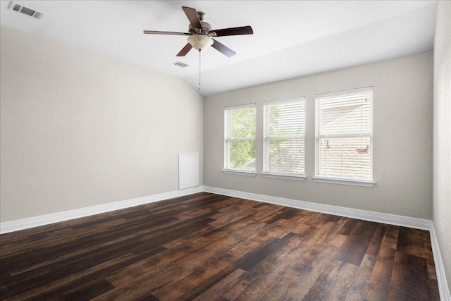 5517 Brady Bayou Cv, Austin, TX 78738 - unfurnished room featuring dark wood-type flooring, ceiling fan, and vaulted ceiling