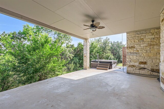 205 Sebastians Run, Austin, TX 78738 - view of patio featuring a hot tub and a ceiling fan