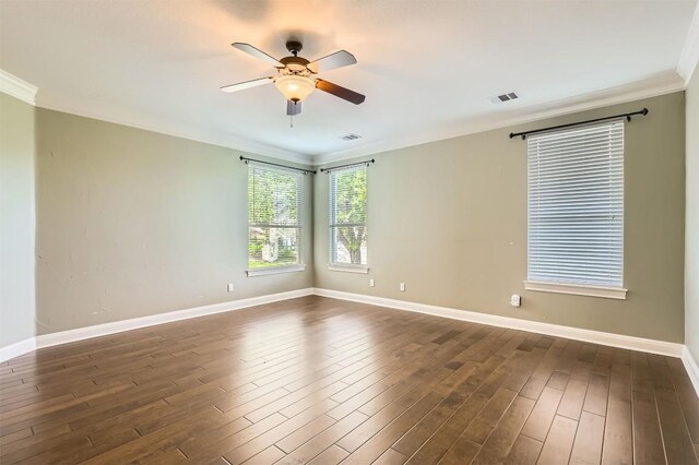 205 Sebastians Run, Austin, TX 78738 - spare room with crown molding, ceiling fan, and dark wood-style flooring