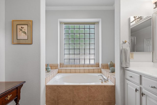 259 Red Poppy Trl, Georgetown, TX 78633 - full bathroom with crown molding, vanity, and a bath