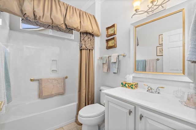 259 Red Poppy Trl, Georgetown, TX 78633 - bathroom featuring toilet, vanity, shower / tub combo, and tile patterned floors