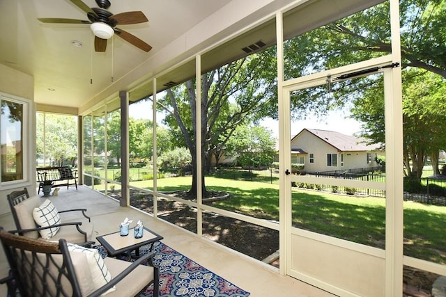 115 Blazing Star Dr, Georgetown, TX 78633 - sunroom / solarium featuring ceiling fan and healthy amount of natural light