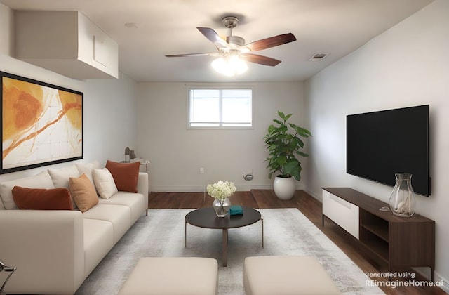 16213 Malden Dr, Pflugerville, TX 78660 - living area with ceiling fan and wood finished floors