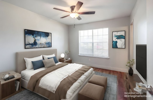 16213 Malden Dr, Pflugerville, TX 78660 - bedroom with wood finished floors and ceiling fan