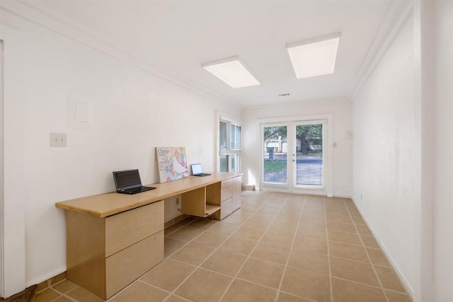 7503 Islander Dr, Austin, TX 78749 - office area featuring ornamental molding, baseboards, and light tile patterned floors