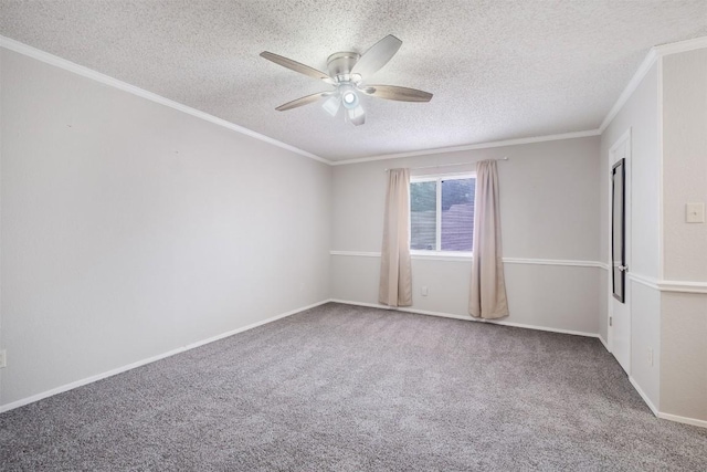 7503 Islander Dr, Austin, TX 78749 - carpeted empty room featuring a ceiling fan, a textured ceiling, crown molding, and baseboards