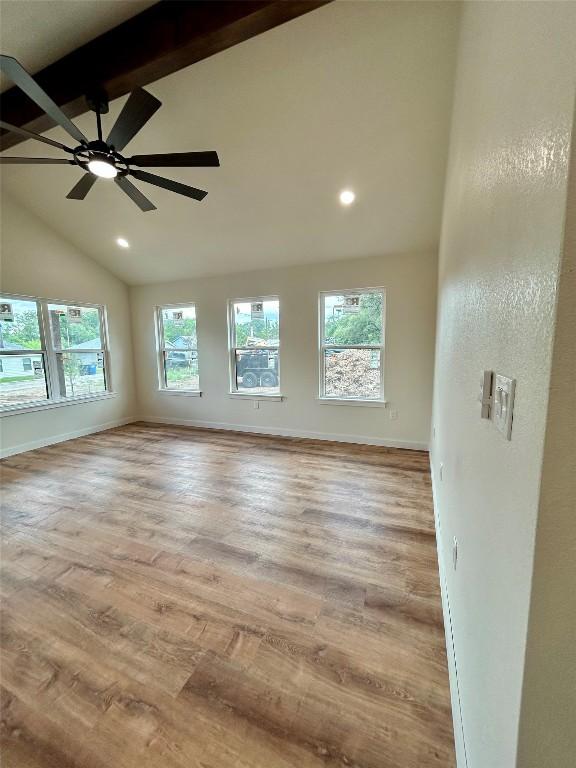 1127 Greenhill Dr, Canyon Lake, TX 78133 - unfurnished room with wood finished floors, ceiling fan, and recessed lighting