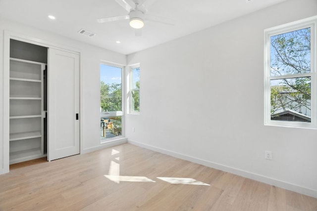 613 Clifford Dr Unit B, Austin, TX 78745 - unfurnished bedroom with light wood-type flooring, baseboards, recessed lighting, and ceiling fan