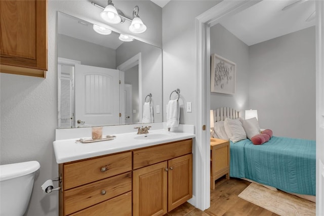 101 W Bank Unit 43, Llano, TX 78657 - bathroom with toilet, vanity, and wood finished floors