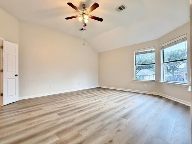 4233 Fairmeadow Dr, Round Rock, TX 78665 - spare room featuring ceiling fan, baseboards, wood finished floors, and lofted ceiling