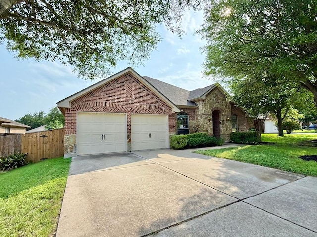 4233 Fairmeadow Dr, Round Rock, TX 78665 - view of front of property featuring a garage, concrete driveway, stone siding, and brick siding