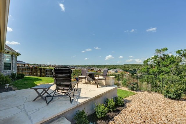 22208 Coyote Cave Trl, Spicewood, TX 78669 - fenced backyard featuring a patio