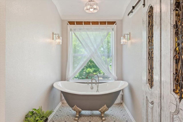 2901 Olympia Dr, Temple, TX 76502 - full bathroom featuring baseboards, plenty of natural light, a soaking tub, crown molding, and a textured wall