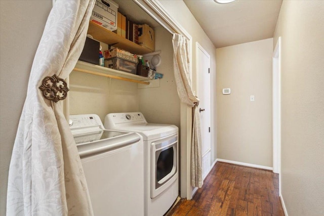 2901 Olympia Dr, Temple, TX 76502 - laundry room with dark wood-style floors, separate washer and dryer, and baseboards