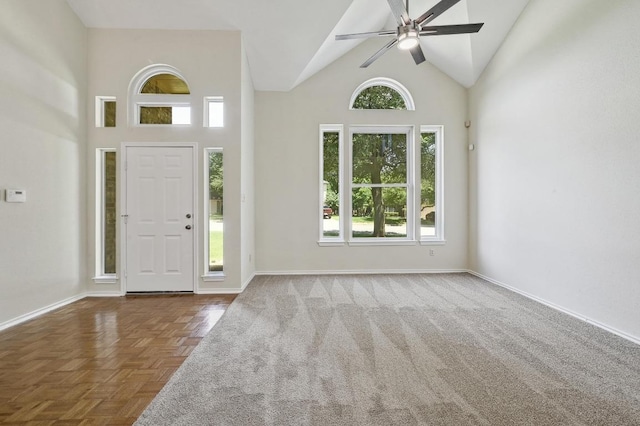1605 Woods Blvd, Round Rock, TX 78681 - foyer featuring plenty of natural light, ceiling fan, baseboards, and high vaulted ceiling