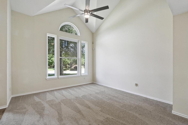 1605 Woods Blvd, Round Rock, TX 78681 - unfurnished room featuring carpet floors, a ceiling fan, baseboards, and high vaulted ceiling