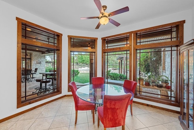 611 Post Oak Dr, Dripping Springs, TX 78620 - tiled dining space featuring ceiling fan and baseboards