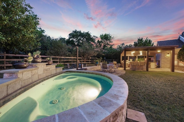 611 Post Oak Dr, Dripping Springs, TX 78620 - view of swimming pool with an outdoor hot tub, fence, and a patio area