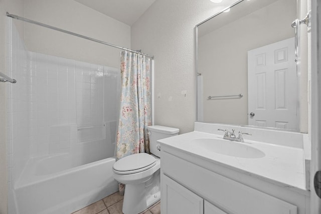 498 Aspen Cir, Killeen, TX 76549 - full bathroom with toilet, vanity, shower / bath combo with shower curtain, and tile patterned floors
