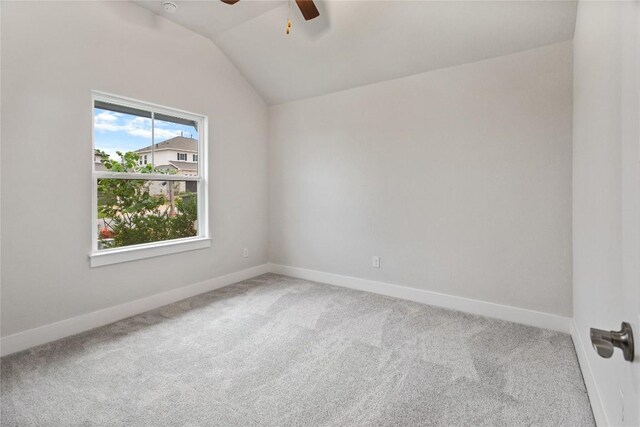 422 Sitlington Ln, Austin, TX 78738 - carpeted spare room featuring a ceiling fan, vaulted ceiling, and baseboards
