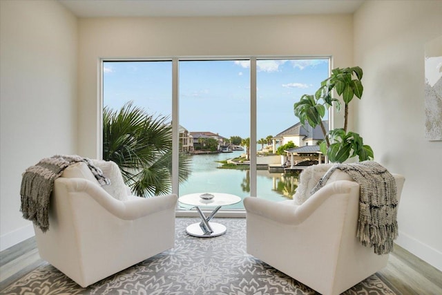 116 Wennmohs Pl, Horseshoe Bay, TX 78657 - living area with healthy amount of natural light, baseboards, wood finished floors, and a water view