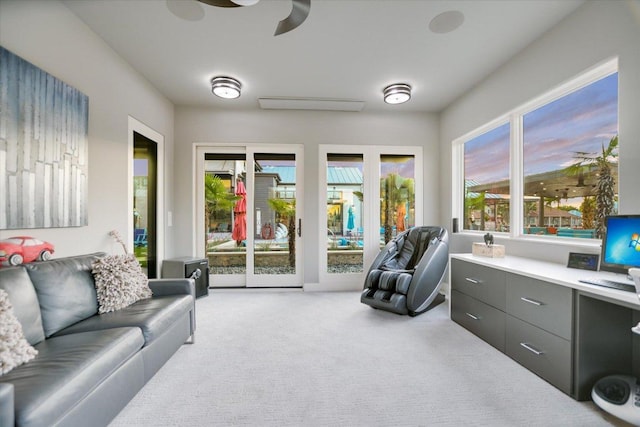 116 Wennmohs Pl, Horseshoe Bay, TX 78657 - living room with light carpet and a ceiling fan
