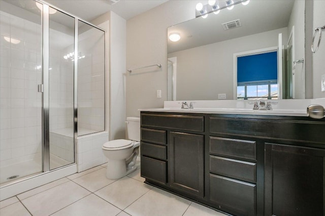 516 E Slaughter Ln Unit 1203, Austin, TX 78744 - full bathroom featuring a shower stall, tile patterned flooring, toilet, and double vanity