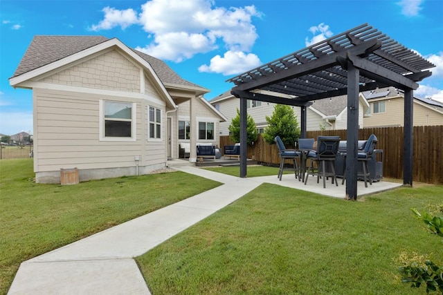 141 Witchhazel Way, San Marcos, TX 78666 - back of property with a pergola, a patio, and roof with shingles