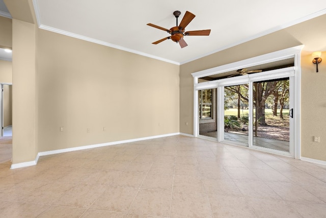 214 Lone Star Dr, Georgetown, TX 78633 - unfurnished room with crown molding, a ceiling fan, and light tile patterned floors