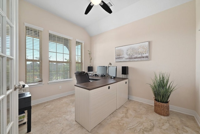 6321 Llano Stage Trl, Austin, TX 78738 - office space featuring ceiling fan, lofted ceiling, and baseboards