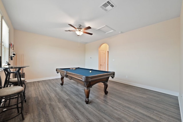 6321 Llano Stage Trl, Austin, TX 78738 - game room with dark wood-style flooring, attic access, baseboards, and billiards
